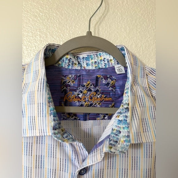 NWT Robert Graham Striped collared Button up Multicolor Lavender size 2XL - Picture 2 of 3